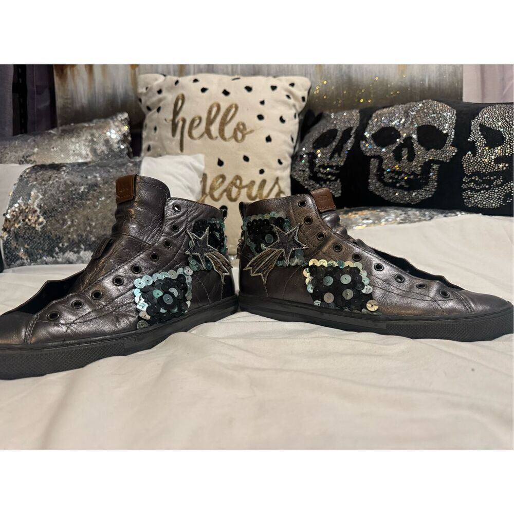 Coach C216 sequin shooting stars space rocket  stars leather sneakers 10 womens